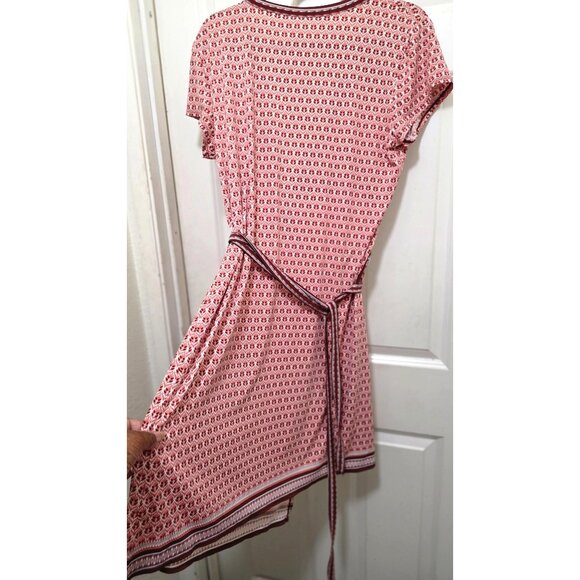 NWT Max Studio Women's XL Printed Wrap Dress Short Sleeves Pink/Red Geometric Pa - Picture 2 of 8